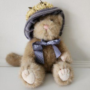 Boyds Stuffed Plush Tan Cat with Blue Hat and Yellow Flowers with Tags